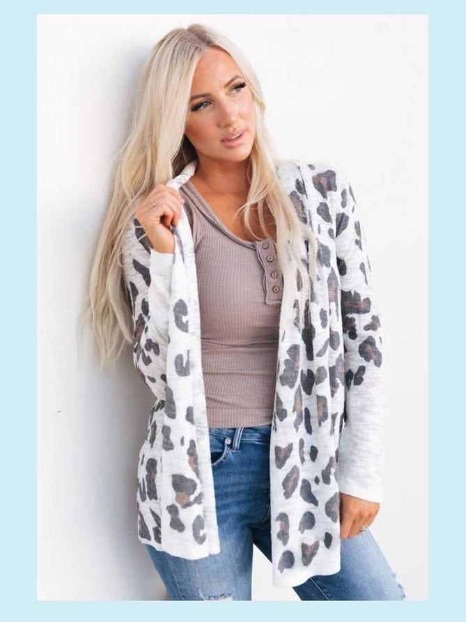 Womens Printed Long Sleeve Casual Cardigan -- 
