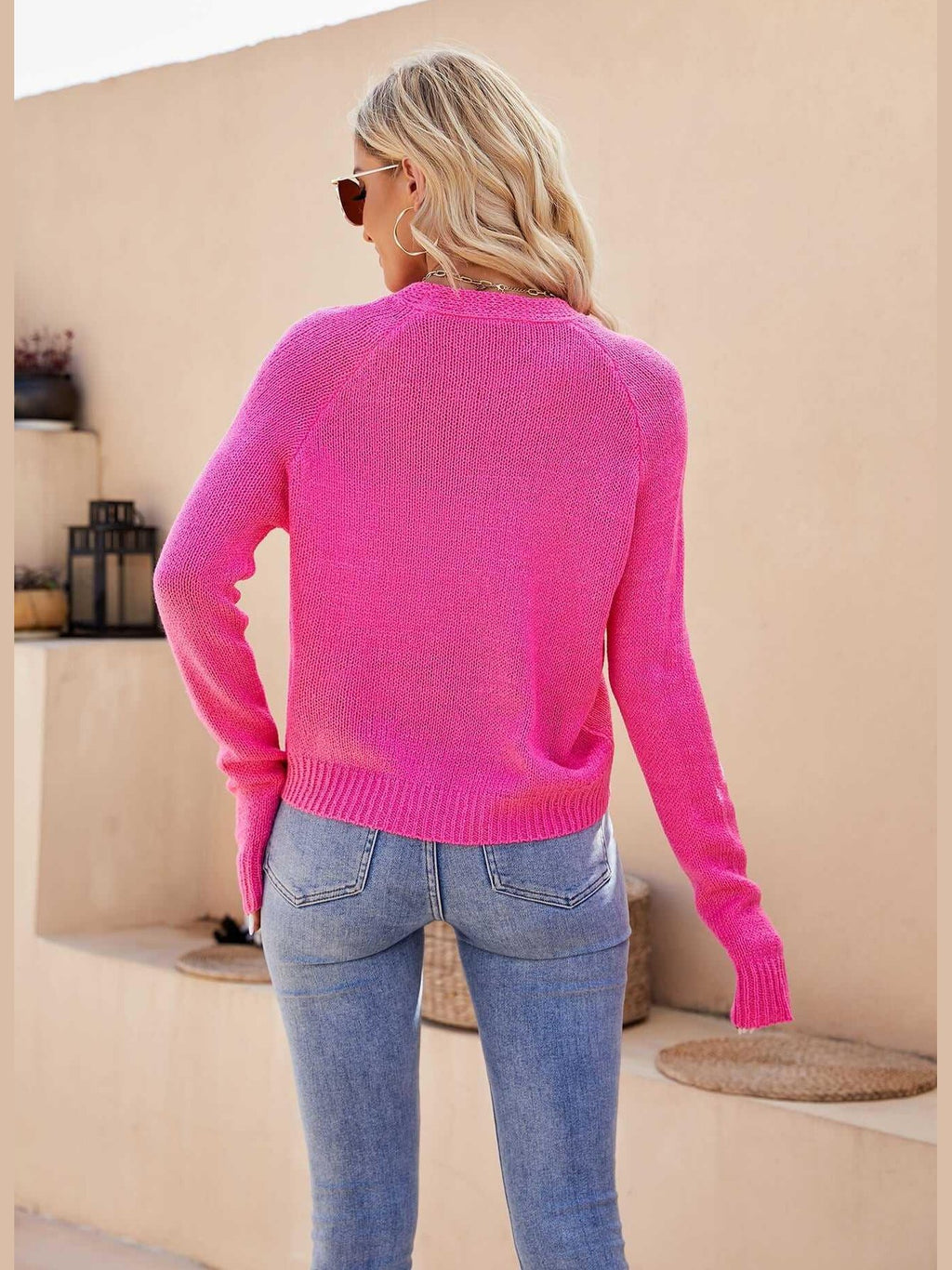 Raglan Sleeve Button Front Cardigan -- 