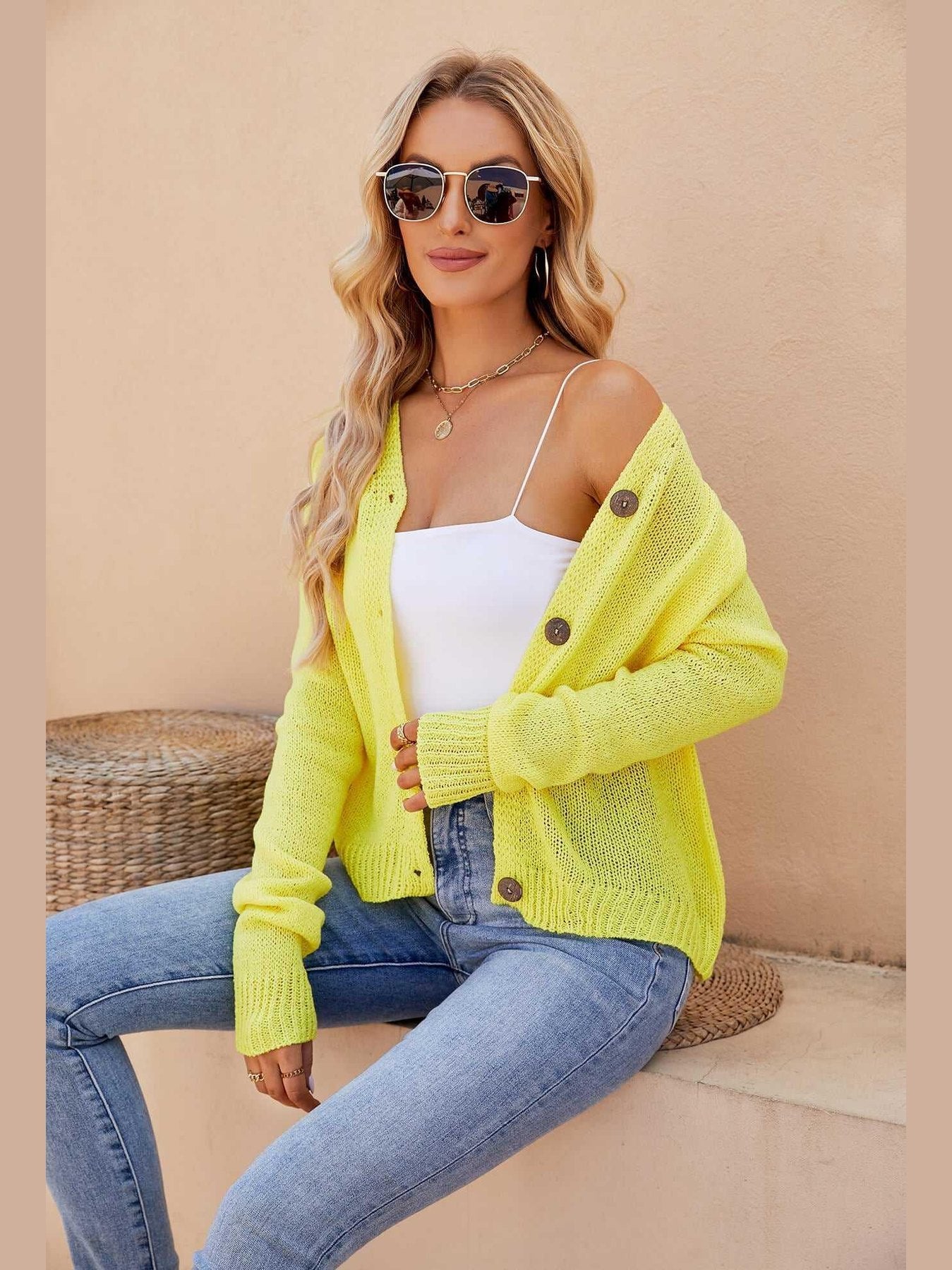 Raglan Sleeve Button Front Cardigan -- 