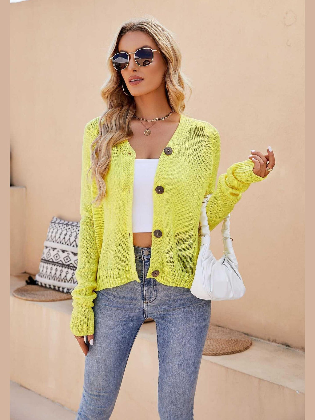 Raglan Sleeve Button Front Cardigan -- 