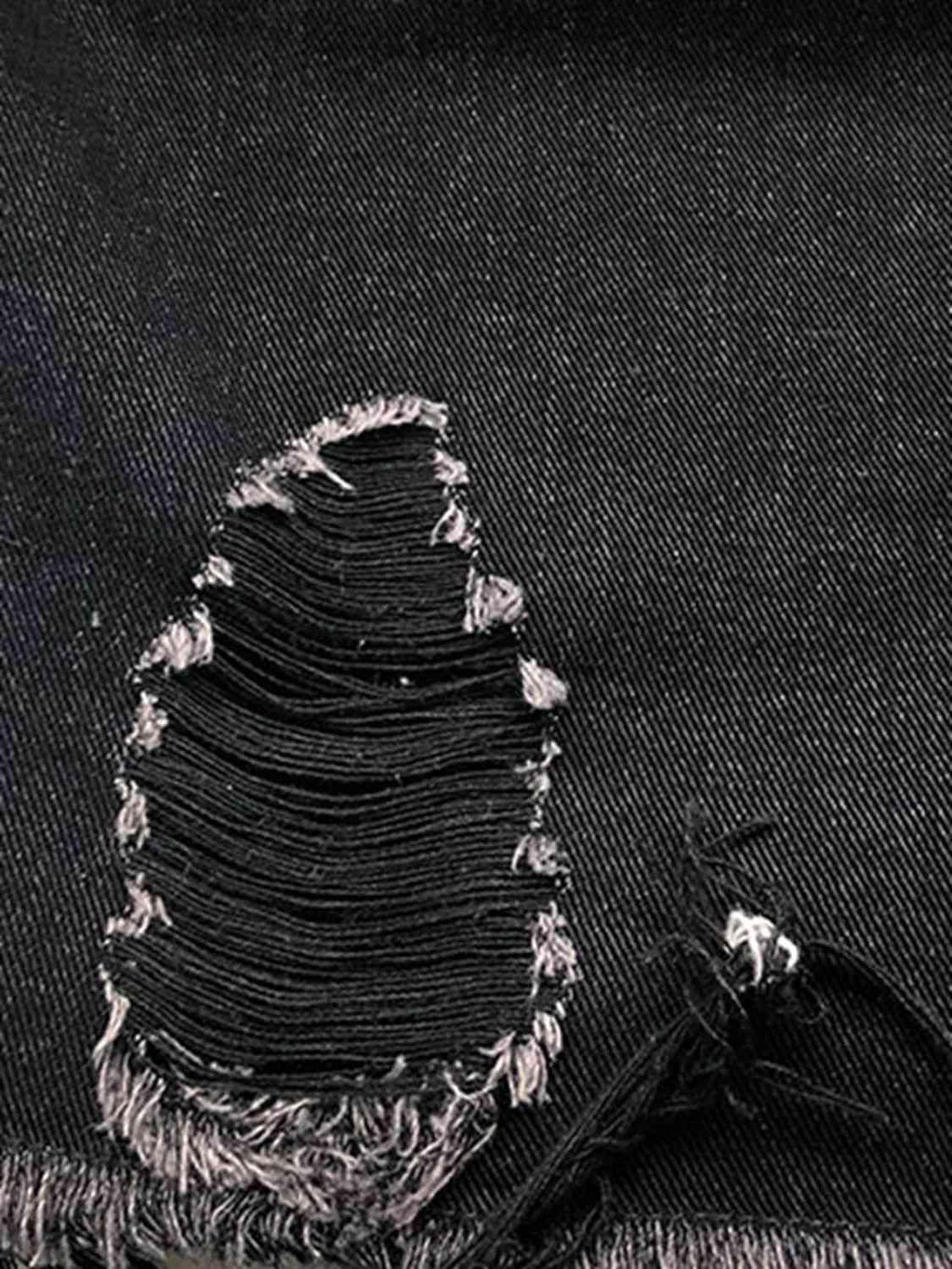 Raw Hem Collared Neck Long Sleeve Denim Jacket -- 