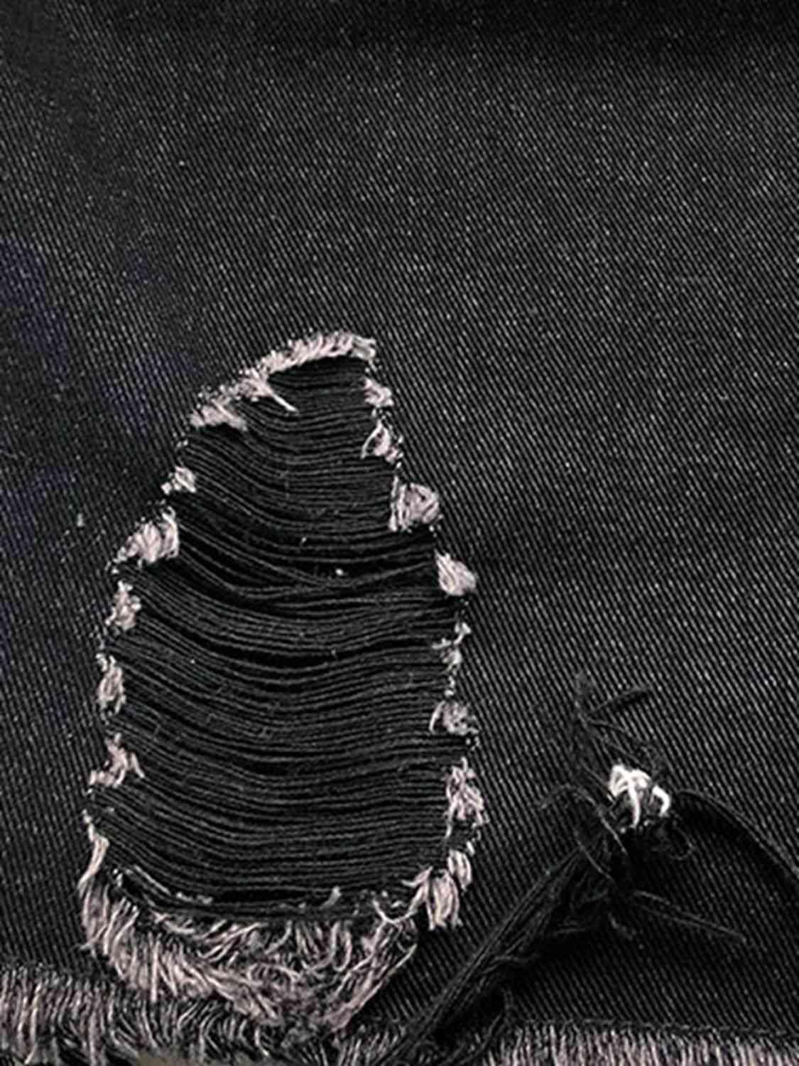 Raw Hem Collared Neck Long Sleeve Denim Jacket -- 