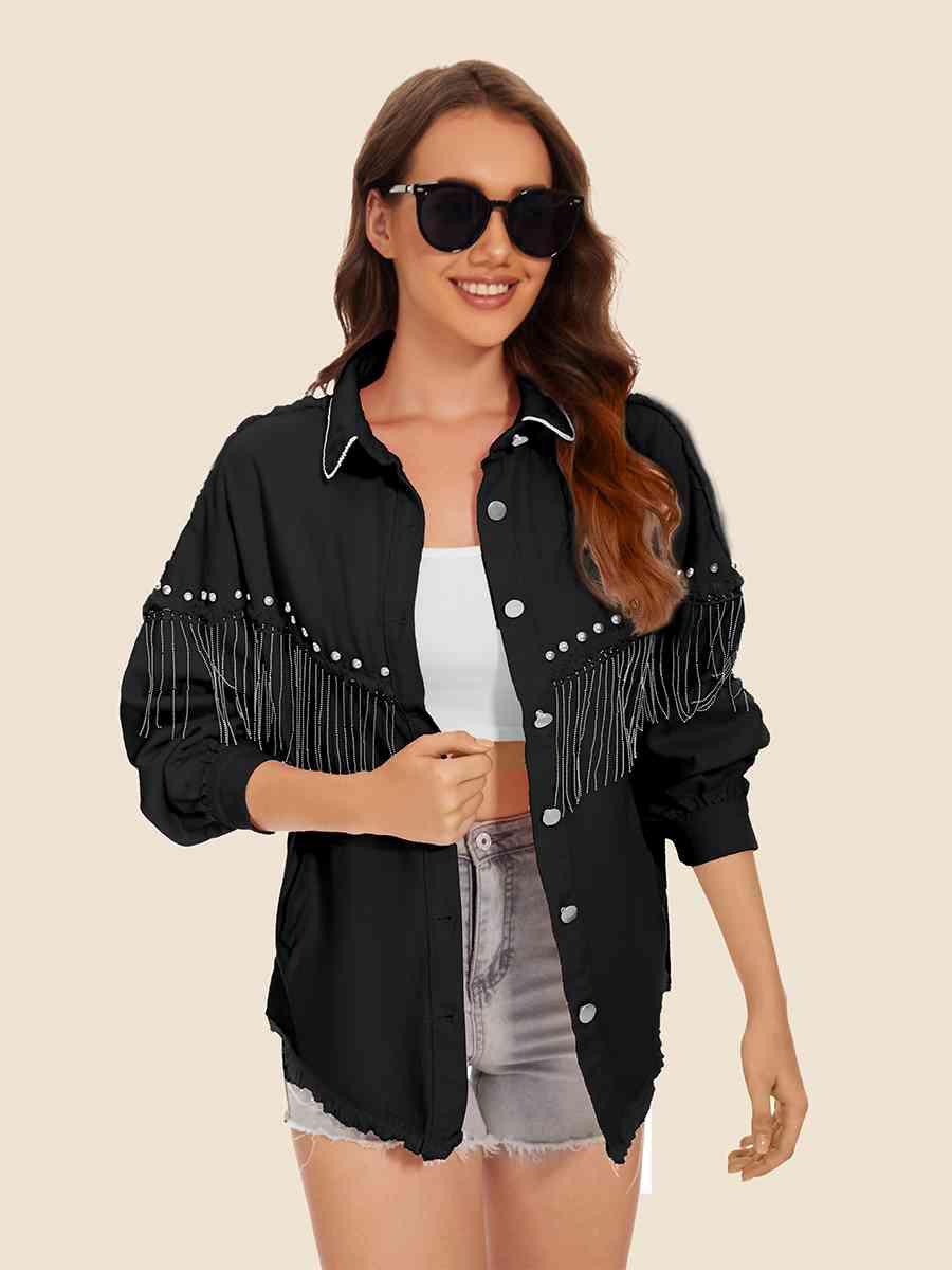Raw Hem Fringe Detail Denim Jacket -- 