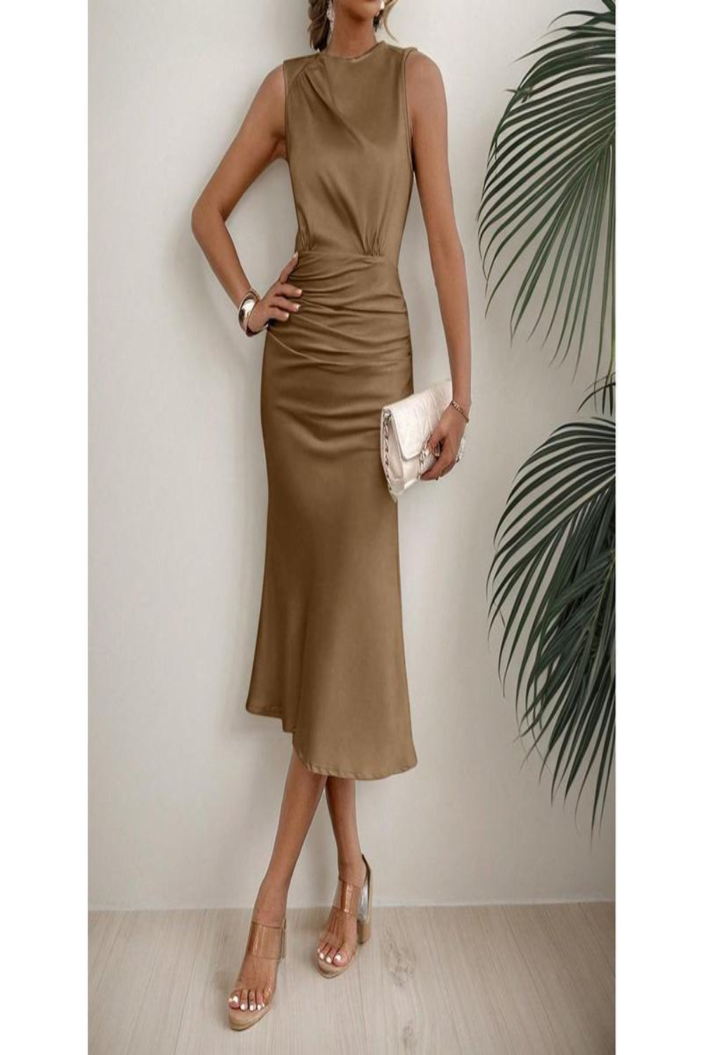 Satin Pleated Midi Dress