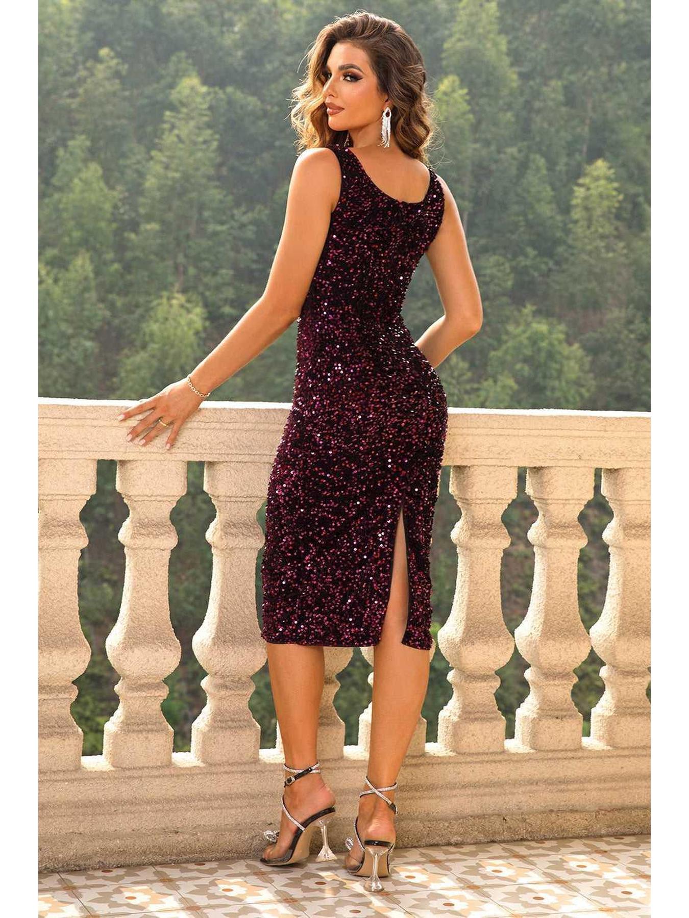 Sequin Sleeveless Slit Dress -- 