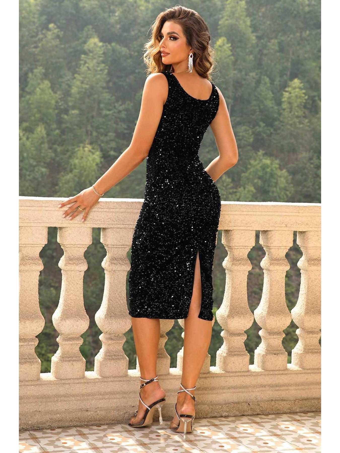 Sequin Sleeveless Slit Dress -- 