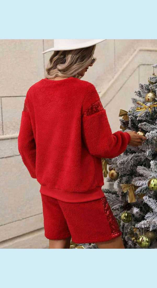 Sequin Teddy Sweatshirt and Shorts Set