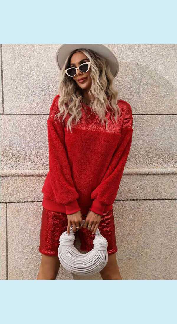 Sequin Teddy Sweatshirt and Shorts Set