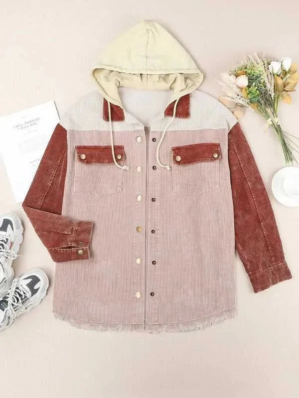 Snap Front Hooded Corduroy Shacket -- 