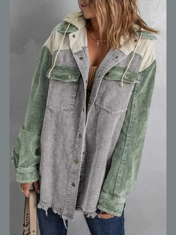 Snap Front Hooded Corduroy Shacket -- 
