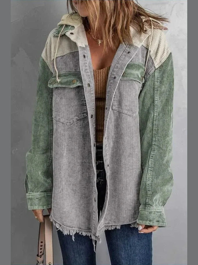 Snap Front Hooded Corduroy Shacket -- 
