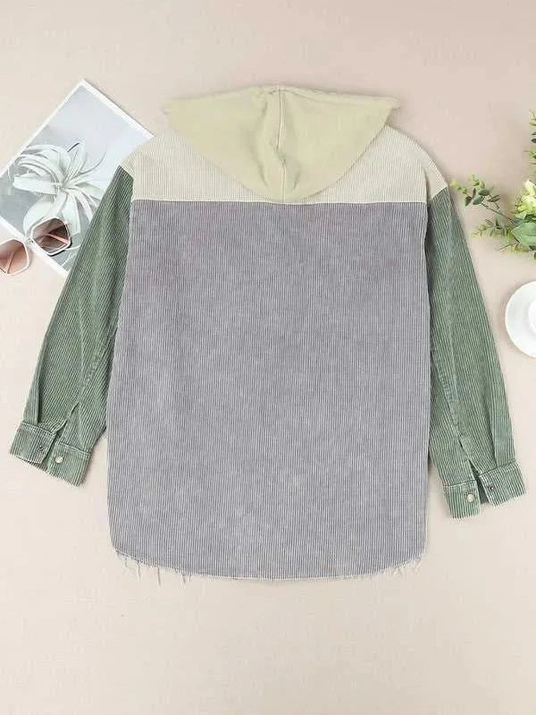 Snap Front Hooded Corduroy Shacket -- 