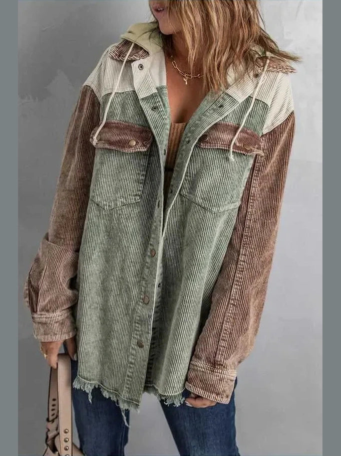 Snap Front Hooded Corduroy Shacket -- 