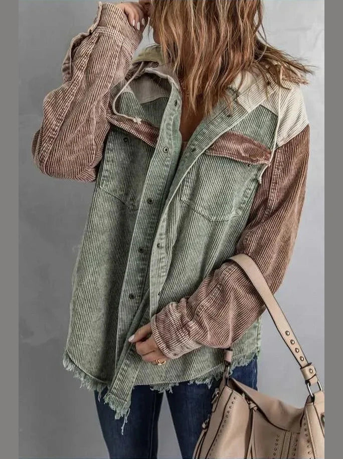 Snap Front Hooded Corduroy Shacket -- 