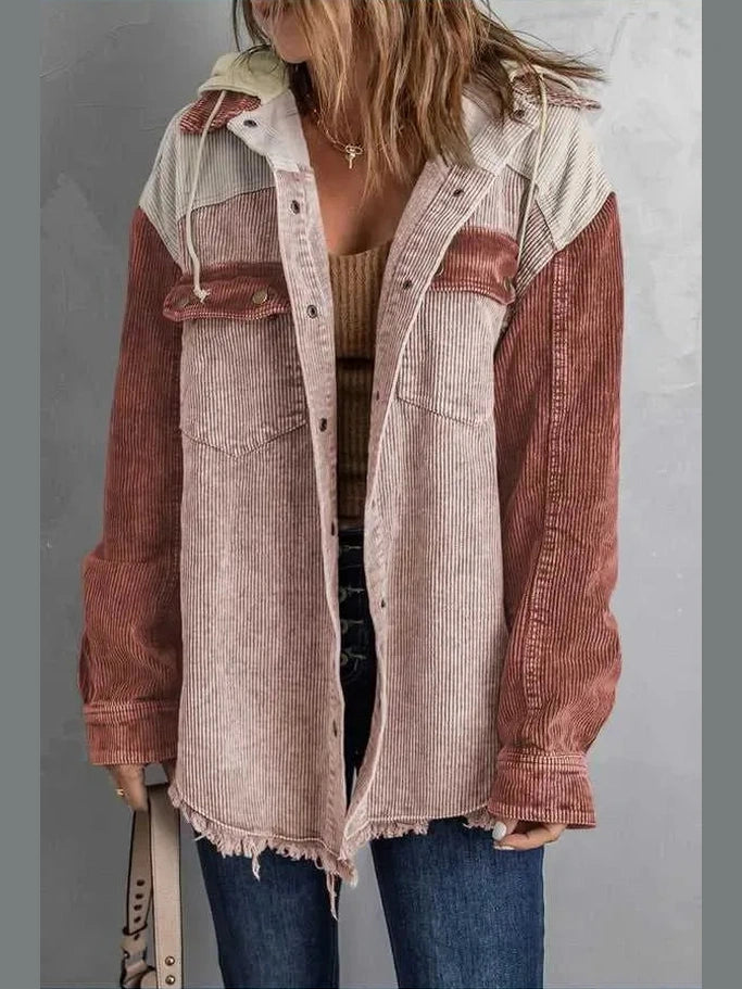 Snap Front Hooded Corduroy Shacket -- 