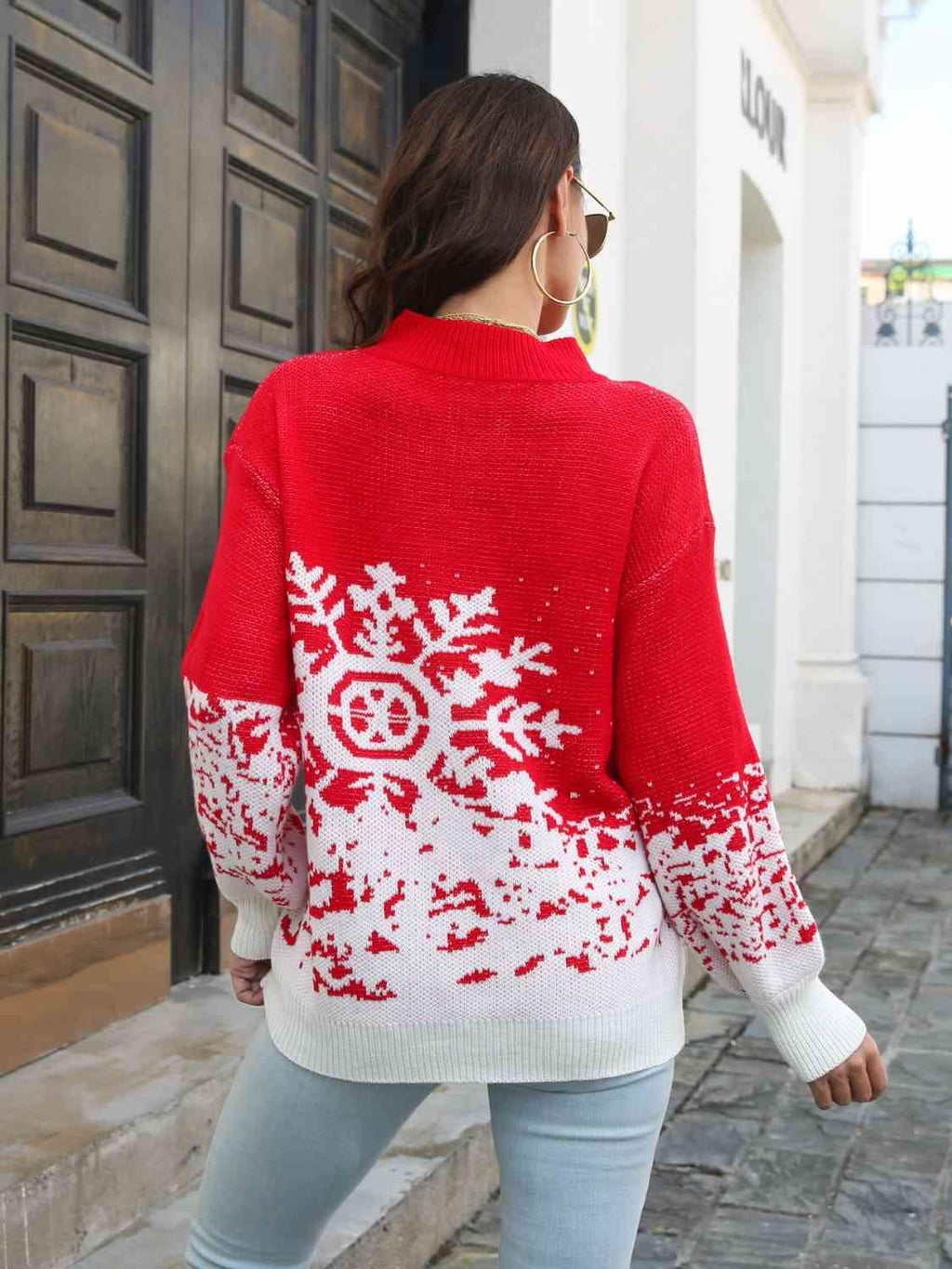 Snowflake Pattern Mock Neck Sweater -- 