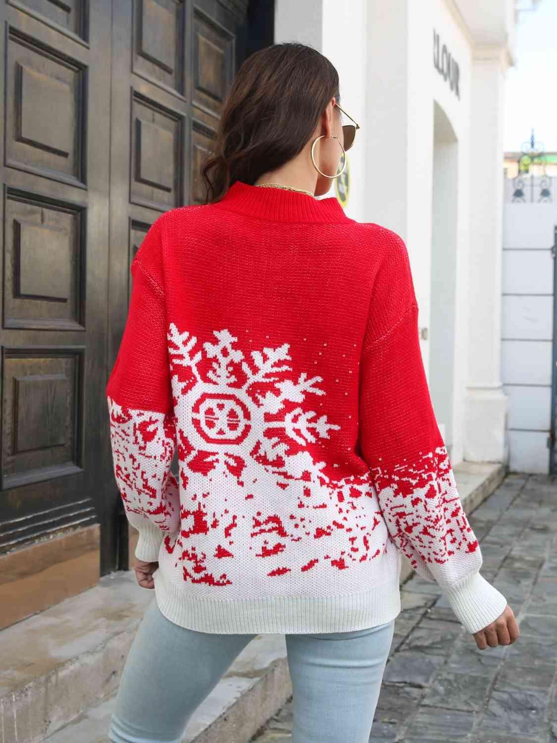 Snowflake Pattern Mock Neck Sweater -- 