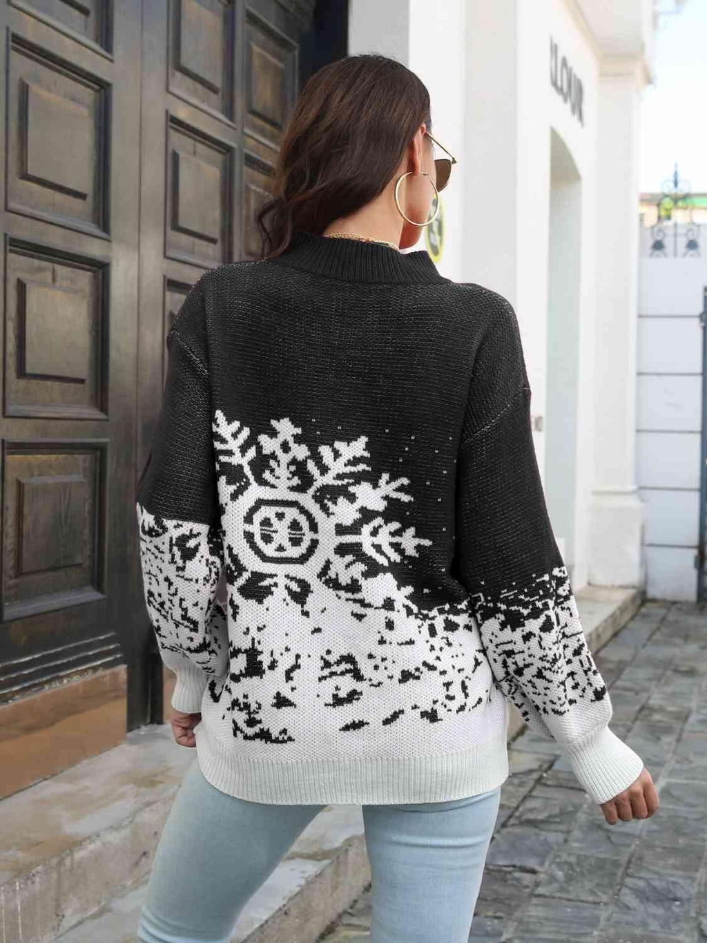 Snowflake Pattern Mock Neck Sweater -- 