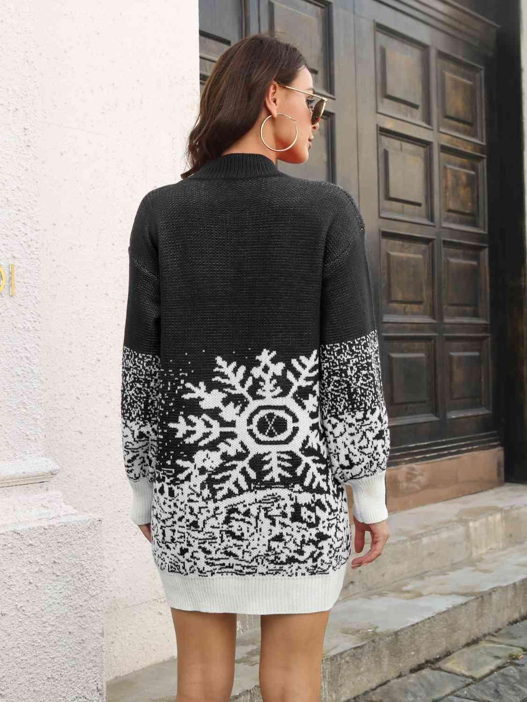 Snowflake Pattern Sweater Dress -- 