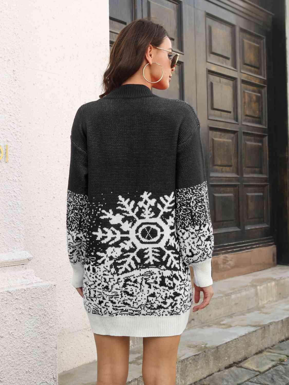 Snowflake Pattern Sweater Dress -- 