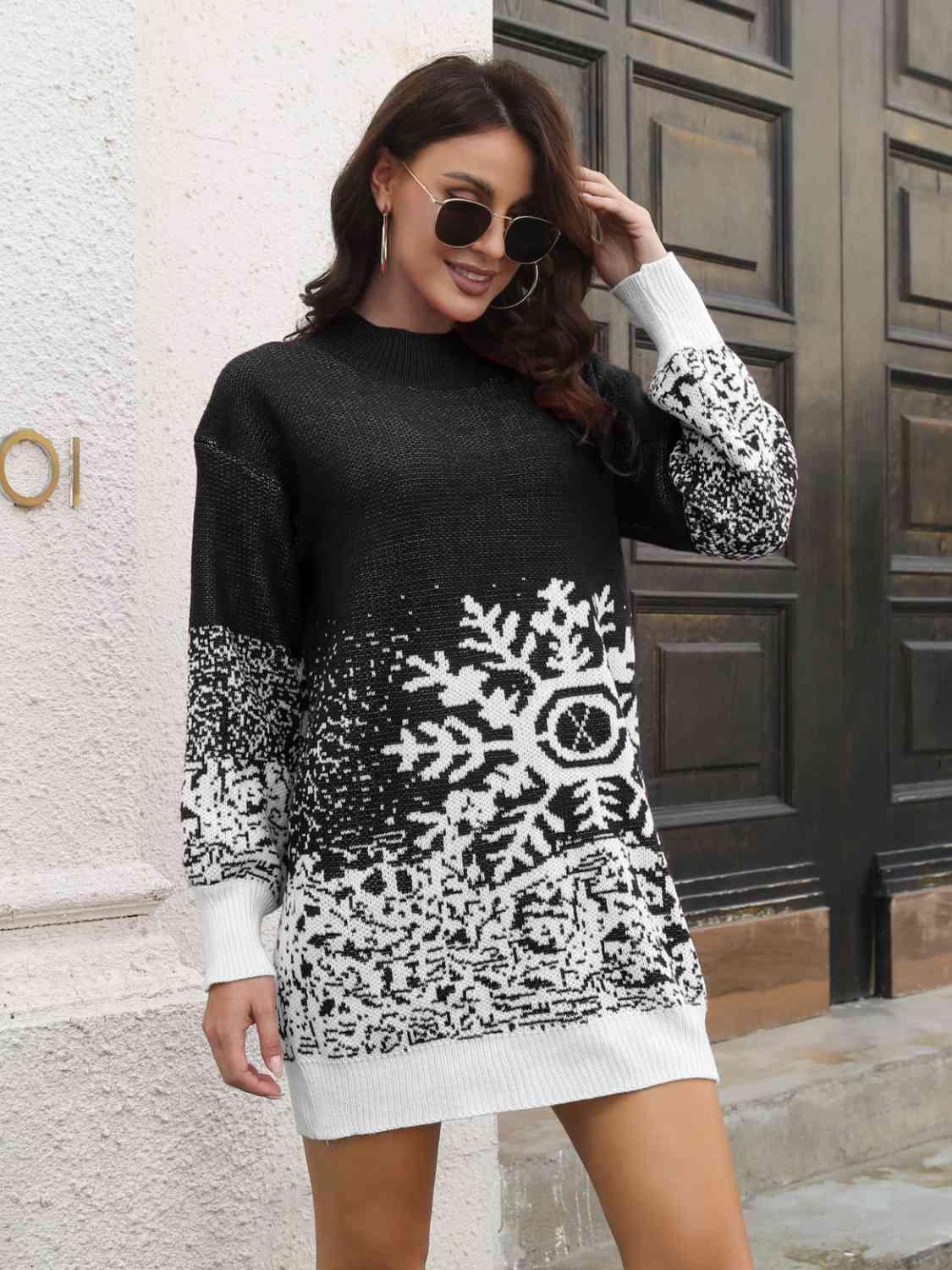 Snowflake Pattern Sweater Dress -- 