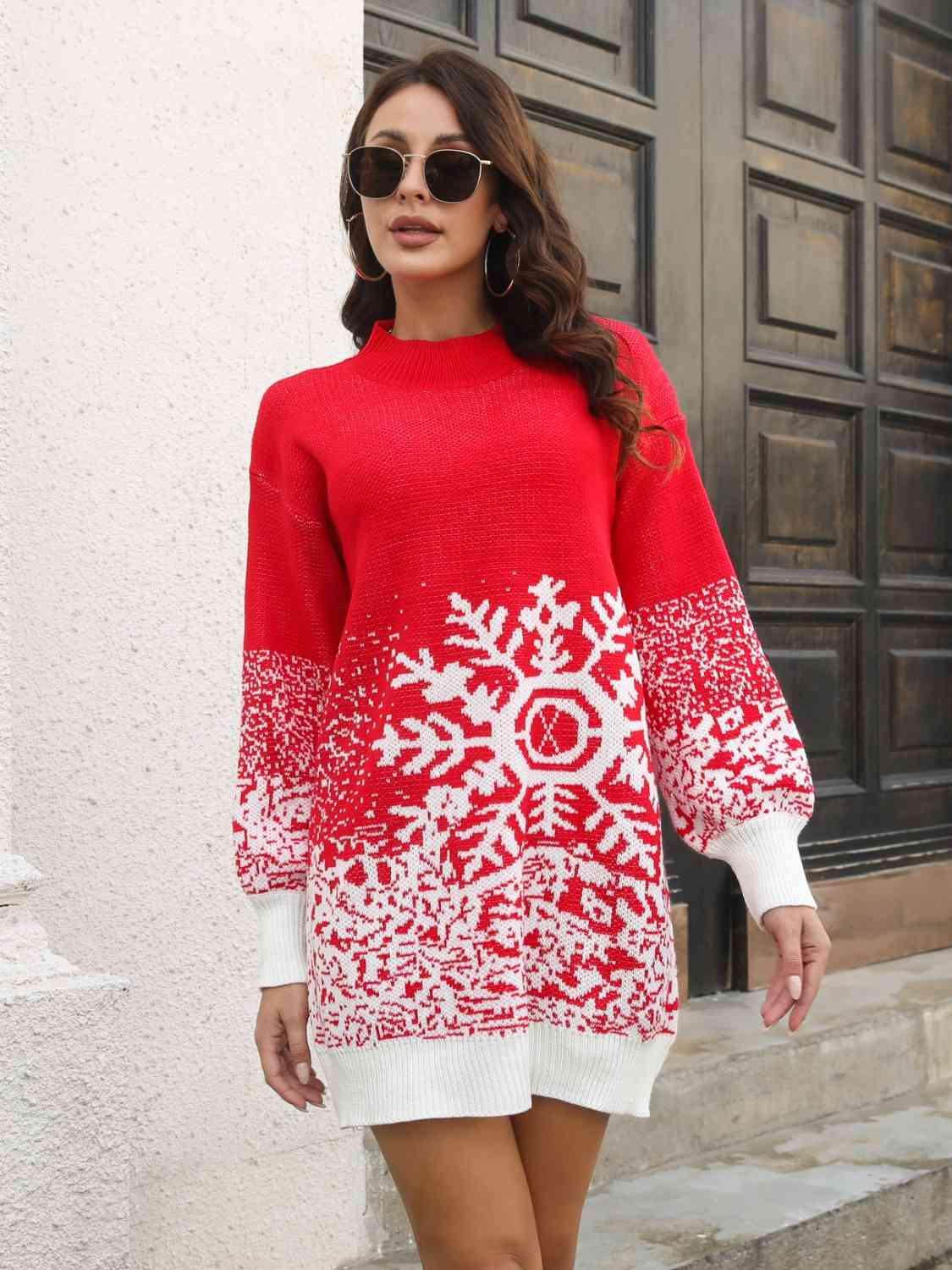 Snowflake Pattern Sweater Dress -- 