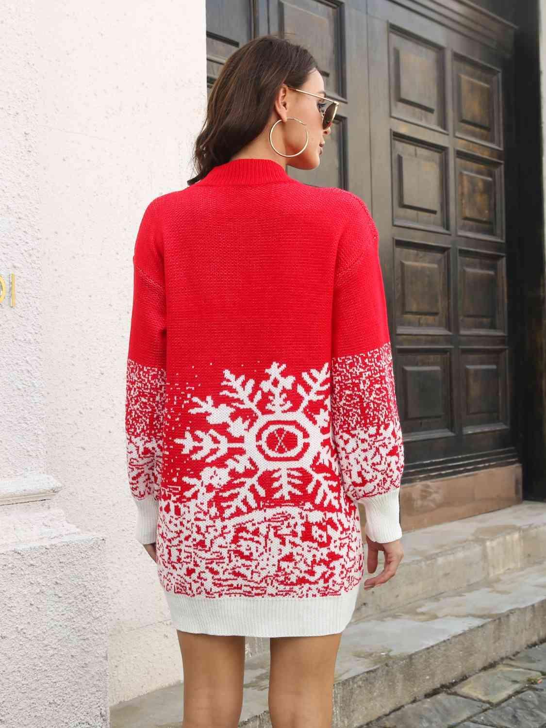 Snowflake Pattern Sweater Dress -- 