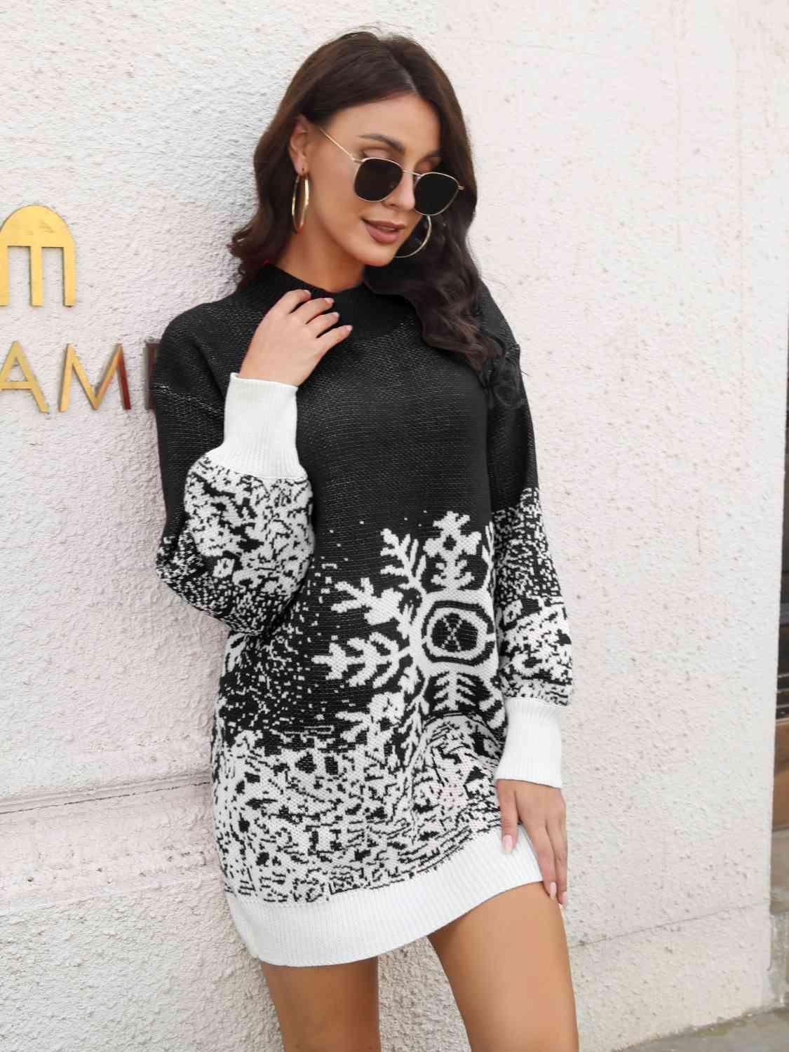 Snowflake Pattern Sweater Dress -- 
