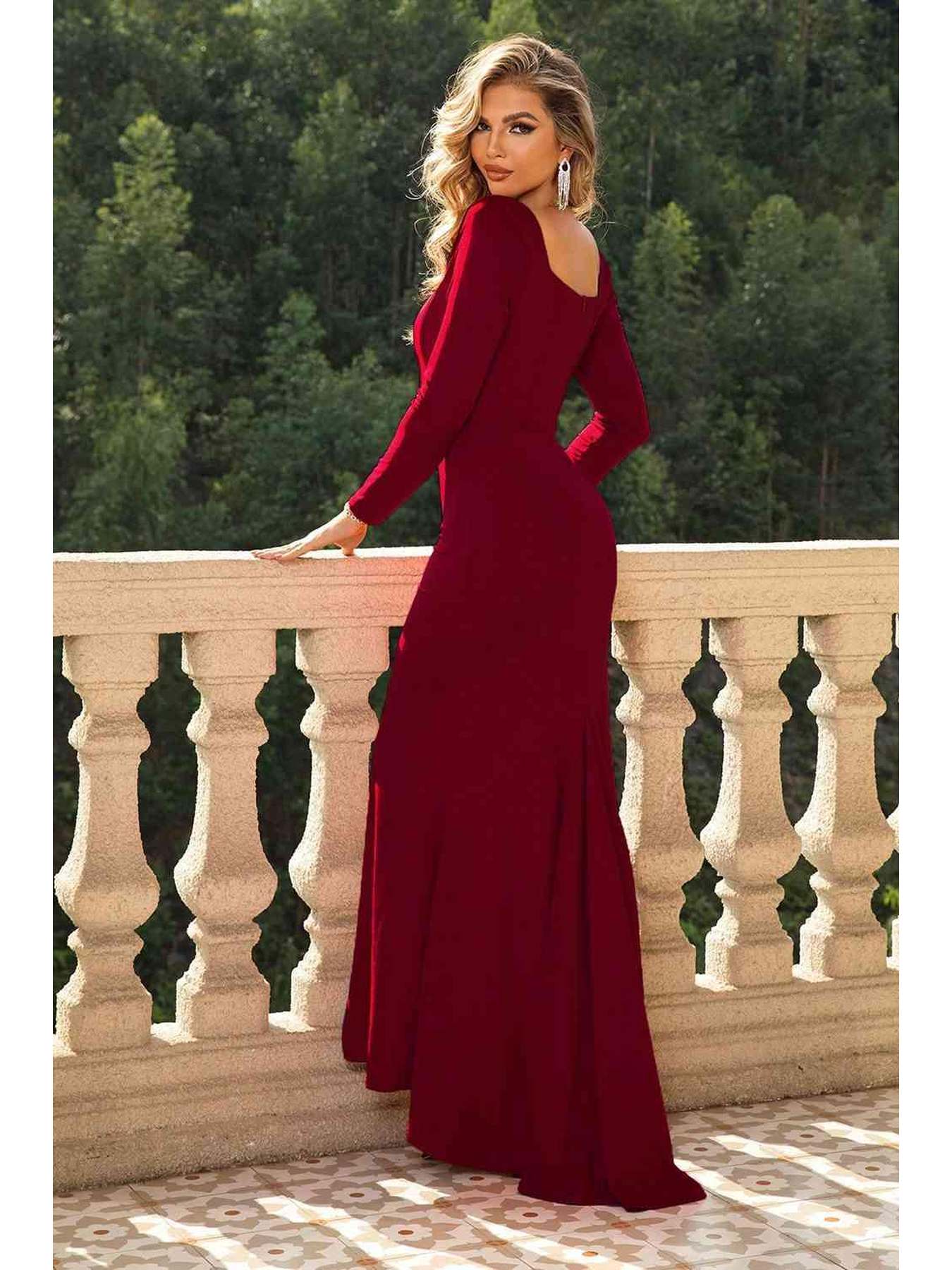 Square Neck Long Sleeve Dress -- 
