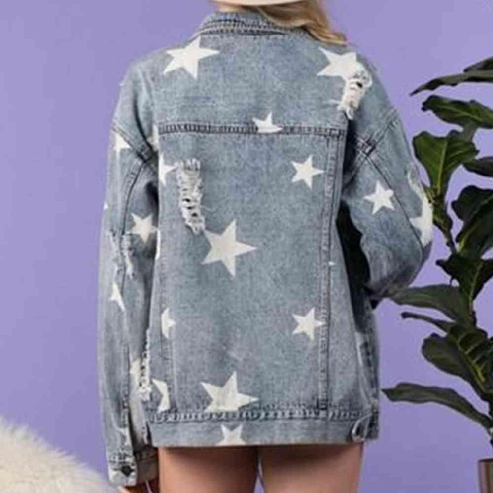Star Distressed Denim Shacket -- 