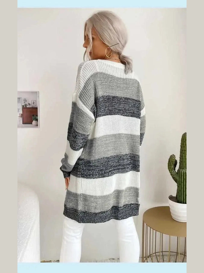 Striped Long Sleeve Duster Cardigan -- 