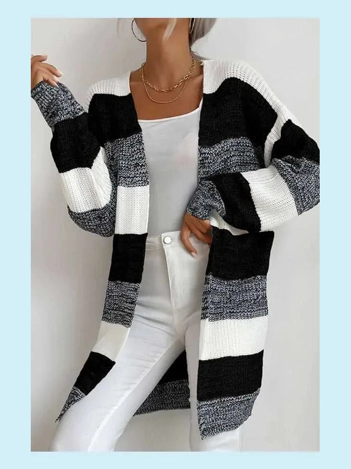 Striped Long Sleeve Duster Cardigan -- 