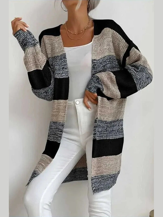 Striped Long Sleeve Duster Cardigan -- 