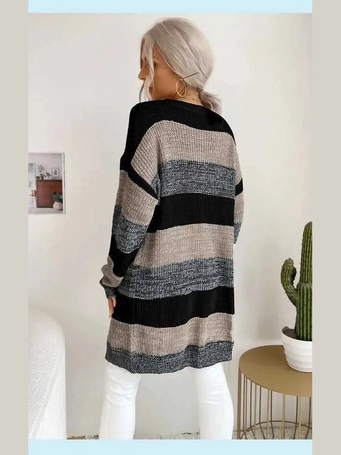 Striped Long Sleeve Duster Cardigan -- 