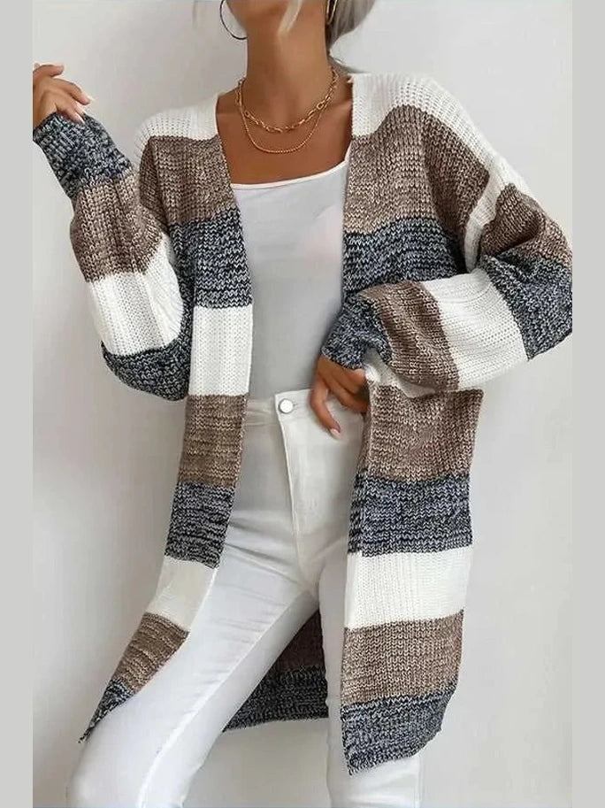 Striped Long Sleeve Duster Cardigan -- 
