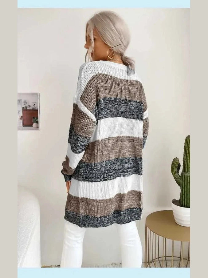 Striped Long Sleeve Duster Cardigan -- 