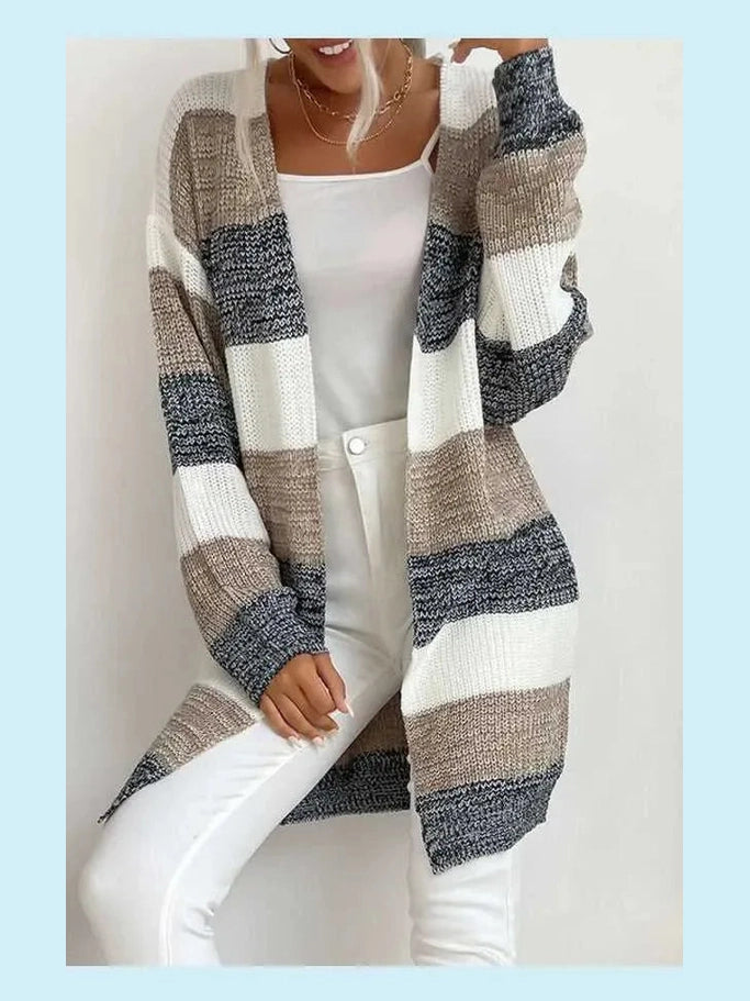 Striped Long Sleeve Duster Cardigan -- 