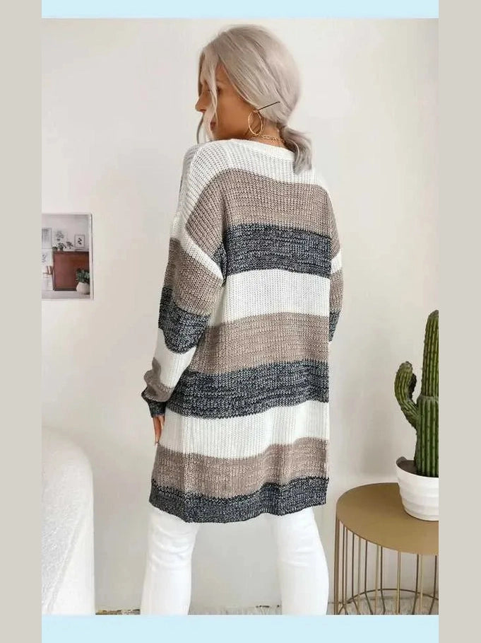 Striped Long Sleeve Duster Cardigan -- 