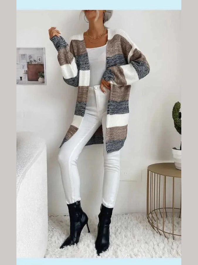 Striped Long Sleeve Duster Cardigan -- 