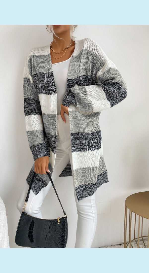Striped Long Sleeve Duster Cardigan