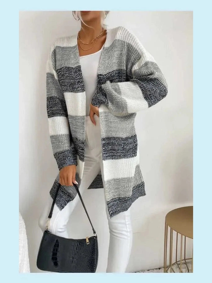 Striped Long Sleeve Duster Cardigan -- 