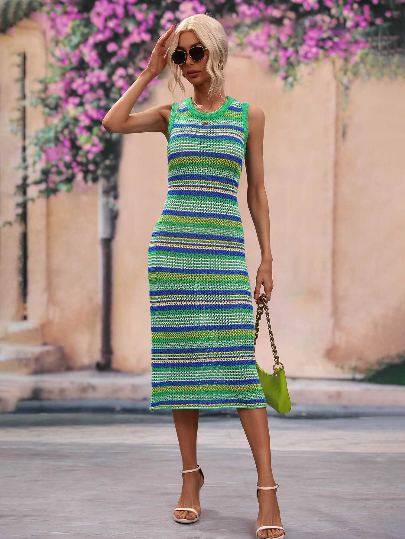 Striped Round Neck Sleeveless Midi Cover Up Dress - Maxi Beach Dress from hopeford-streams.myshopify.com