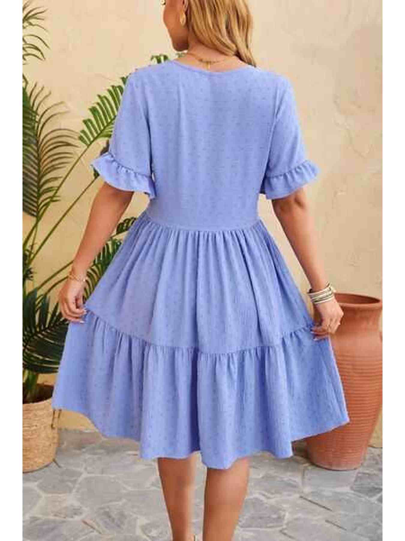 Swiss Dot Ruffled V-Neck Tiered Dress -- 
