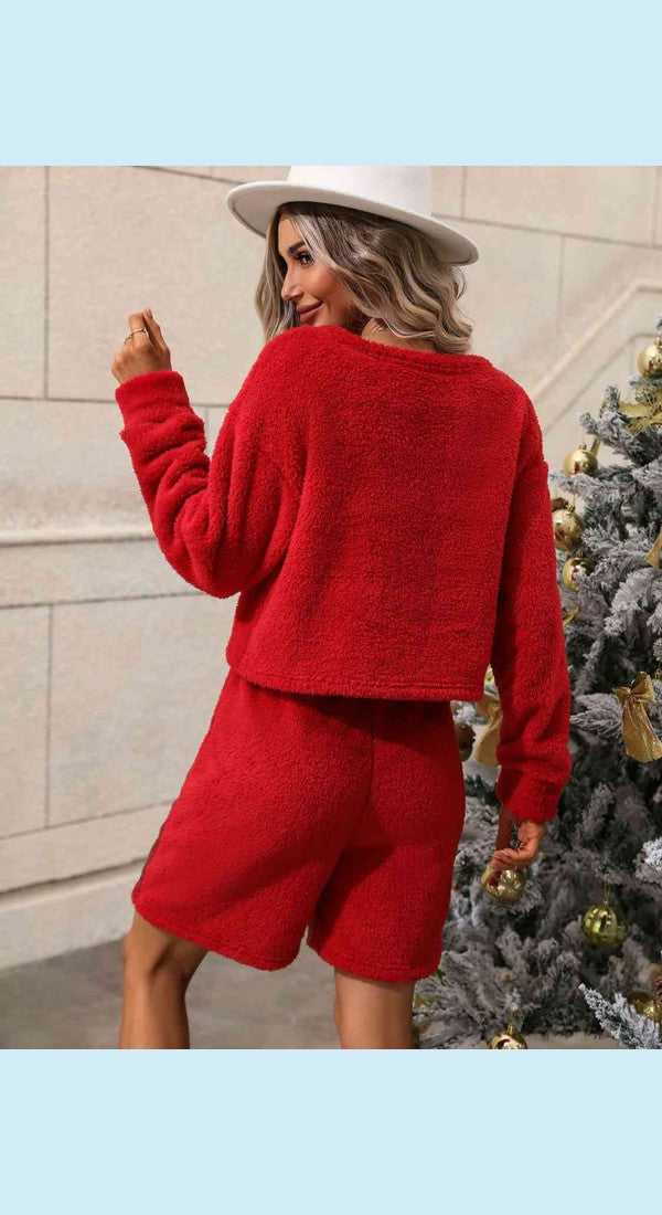 Teddy Sweatshirt and Sequin Shorts Set