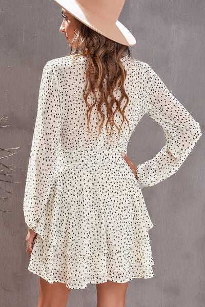 Tied Polka Dot Balloon Sleeve Layered Dress in Ivory