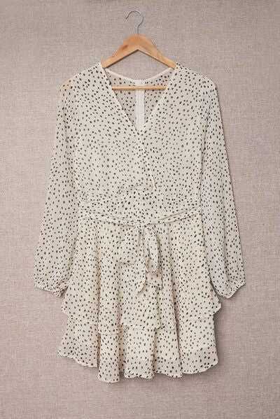 Tied Polka Dot Balloon Sleeve Layered Dress in Ivory