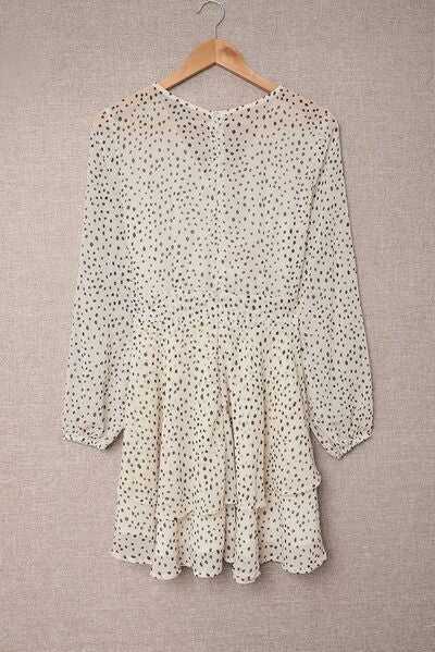 Tied Polka Dot Balloon Sleeve Layered Dress in Ivory
