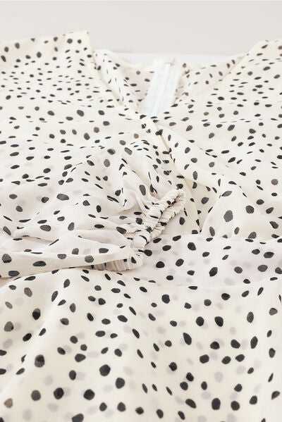 Tied Polka Dot Balloon Sleeve Layered Dress in Ivory