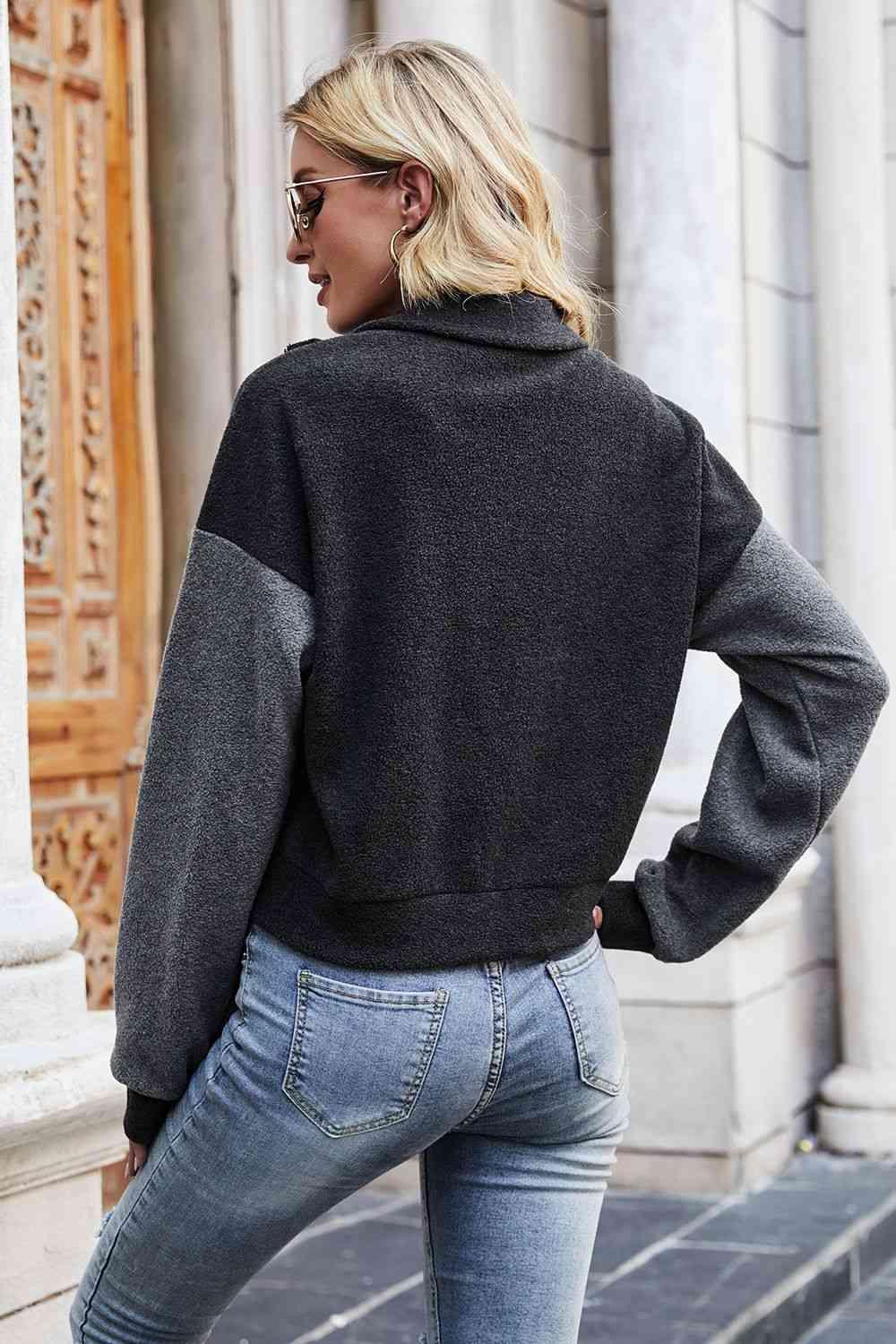 Two-Tone Collared Neck Jacket -- 