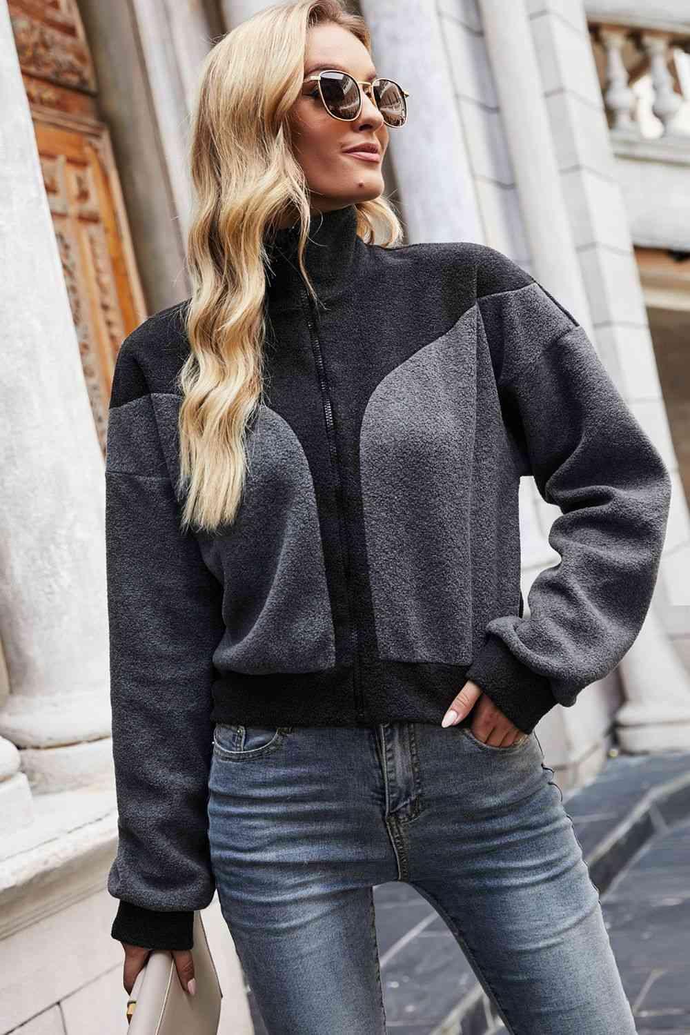 Two-Tone Collared Neck Jacket -- 